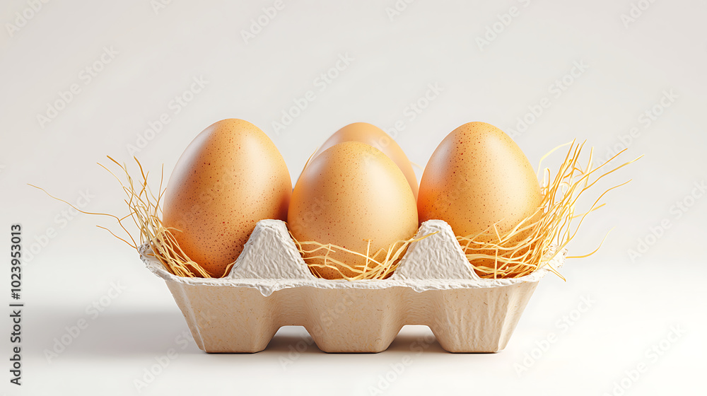 Fresh organic eggs in carton with straw create warm and inviting scene. natural colors and textures evoke sense of farm freshness and quality Fresh organic eggs in carton with straw create warm and inviting scene. natural colors and textures evoke sense of farm freshness and quality