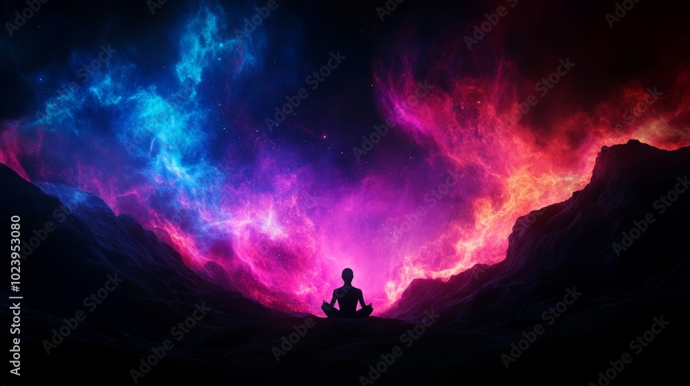 A figure meditating in a glowing cave, with streams of inspiration pouring from their subconscious, forming enchanted creatures and landscapes, Dreamlike, Surreal, Fantasy A figure meditating in a glowing cave, with streams of inspiration pouring from their subconscious, forming enchanted creatures and landscapes, Dreamlike, Surreal, Fantasy