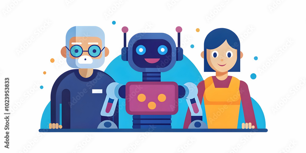 Close Up of Futuristic Robotic Assistant in Action with Teenager and Elderly Grandparent - Macro Shot Showcasing Family Interaction and Modern Support Systems Close Up of Futuristic Robotic Assistant in Action with Teenager and Elderly Grandparent - Macro Shot Showcasing Family Interaction and Modern Support Systems