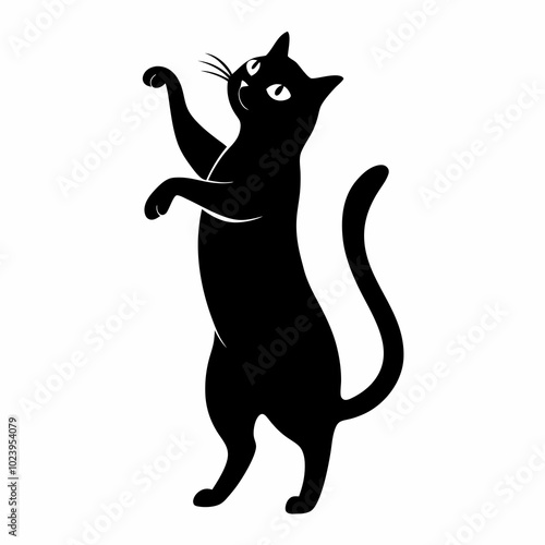 
Cat standing on its hind legs and reaching up silhouette vector illustration