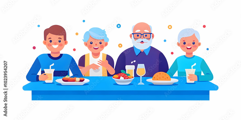 Grandparents Dining with Adult Grandchildren: An Inviting Family Meal Image with Plain Background and Copy Space for Advertising in Photo Stock Concept Grandparents Dining with Adult Grandchildren: An Inviting Family Meal Image with Plain Background and Copy Space for Advertising in Photo Stock Concept