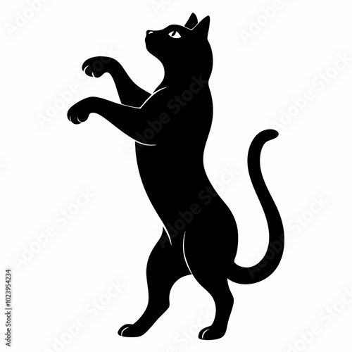 
Cat standing on its hind legs and reaching up silhouette vector illustration