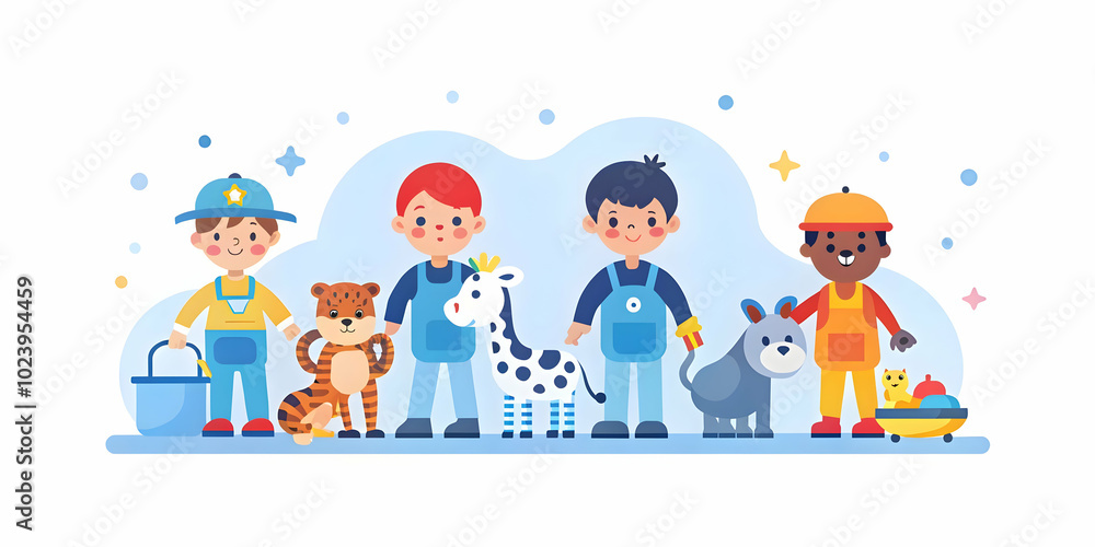 Children Zookeepers Caring for Toy Animals in a Backyard Zoo | Nurturing Play Amidst a Soft Abstract Background | Ideal for Family Fun and Childcare Themes Children Zookeepers Caring for Toy Animals in a Backyard Zoo | Nurturing Play Amidst a Soft Abstract Background | Ideal for Family Fun and Childcare Themes