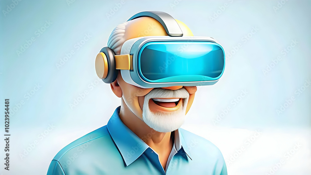 Senior Citizen Immersed in Virtual Reality: Macro Close-Up of Joyful Experience with High-Tech Headset, Celebrating Technology in Everyday Life - Photo Stock Concept Senior Citizen Immersed in Virtual Reality: Macro Close-Up of Joyful Experience with High-Tech Headset, Celebrating Technology in Everyday Life - Photo Stock Concept