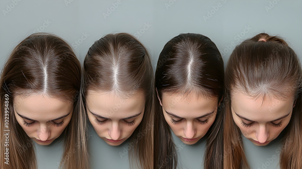 Hair restoration journey visual timeline, with monthly comparisons highlighting before-and-after photos showing thinning hair transforming into fuller, healthier hair Hair restoration journey visual timeline, with monthly comparisons highlighting before-and-after photos showing thinning hair transforming into fuller, healthier hair