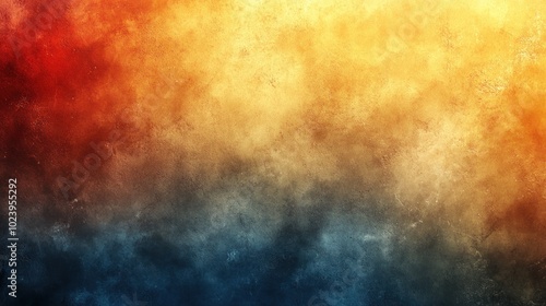 Abstract background with red, orange, yellow, and blue paint splatters.