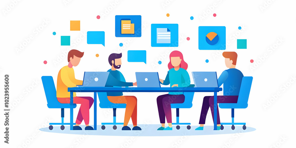 Creative Team Brainstorming with Sticky Notes and Laptops in Open Office - Bokeh Digital Art Background for Collaborative Workspace Concept Creative Team Brainstorming with Sticky Notes and Laptops in Open Office - Bokeh Digital Art Background for Collaborative Workspace Concept