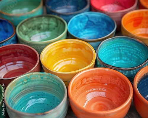 Handmade Pottery Classes, vibrant colors, close-up, creative process, photography