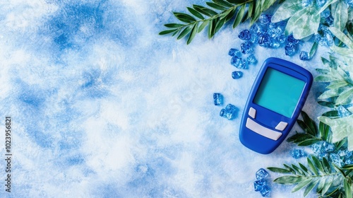 World diabetes day concept with glucometer and blue theme for awareness campaigns photo