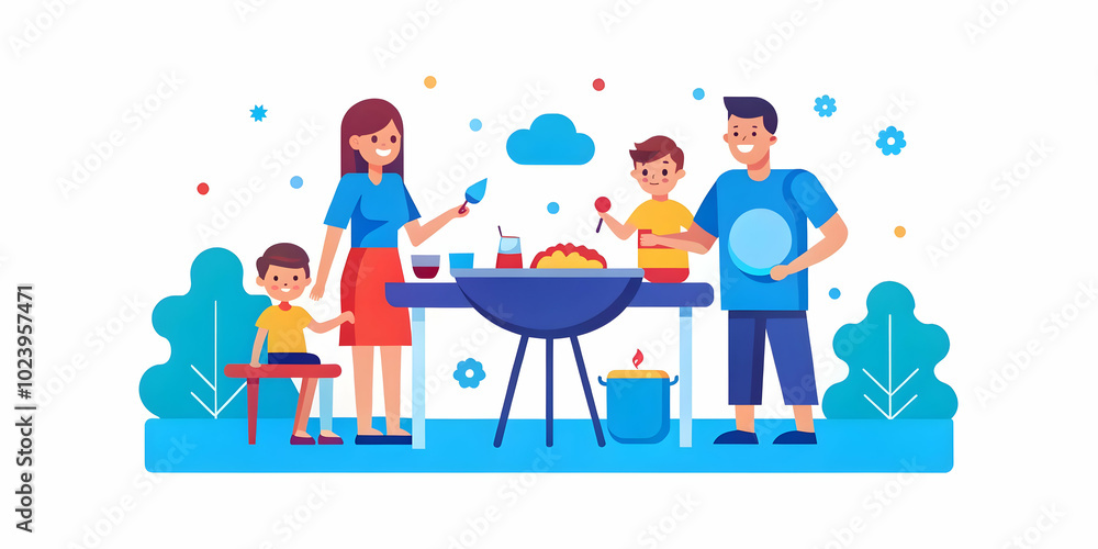 Family Grilling and Enjoying a BBQ in the Backyard on a Sunny Weekend with Copy Space on a Plain Red Background - Candid Photo Stock Concept for Warmth and Fun Family Grilling and Enjoying a BBQ in the Backyard on a Sunny Weekend with Copy Space on a Plain Red Background - Candid Photo Stock Concept for Warmth and Fun