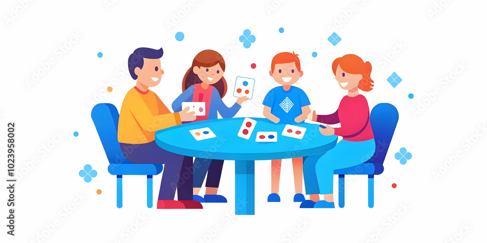 Casual Family Fun: Playful Joy of Family Playing Cards Around Coffee Table with Space for Promotional Text Casual Family Fun: Playful Joy of Family Playing Cards Around Coffee Table with Space for Promotional Text