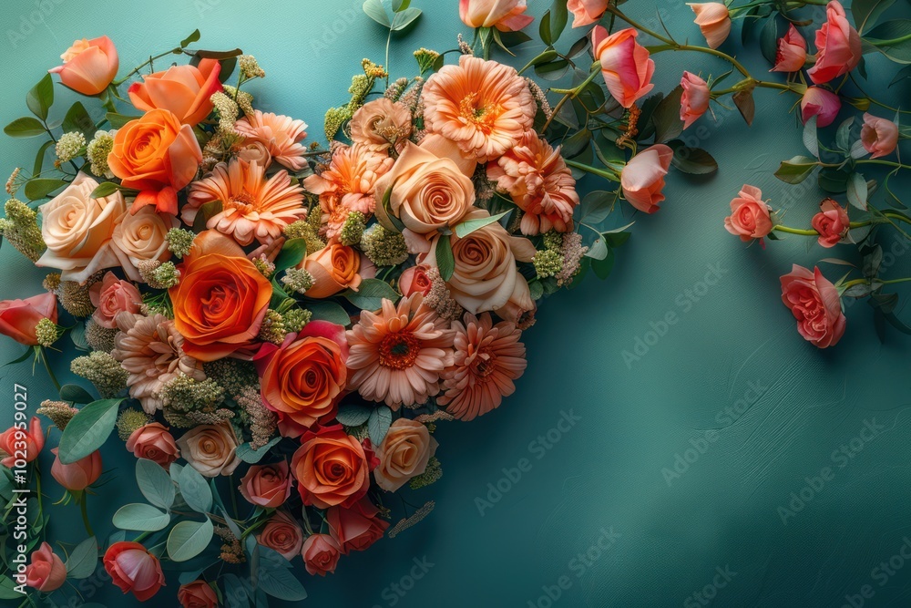 Fresh Floral Heart on Light Green Background Fresh Floral Heart on Light Green Background