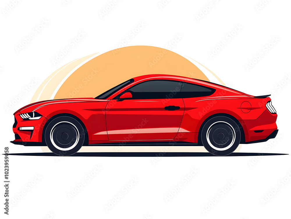 Naklejka premium Sleek Red Sports Car in Sunset Silhouette Showcasing Modern Design and Performance