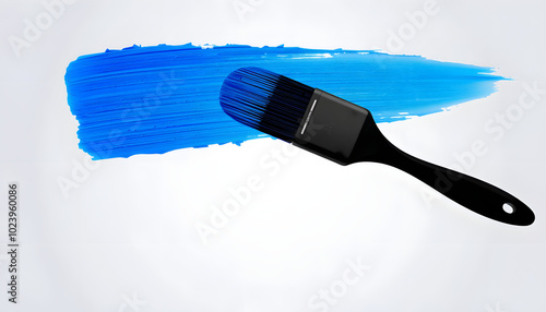 Blue stroke of paint brush isolated on transpaent background isolated with white highlights, png photo