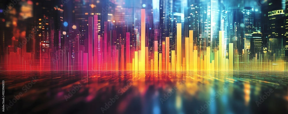 Obraz premium Vivid bar charts displaying colorful stock market dynamics, fluctuating investment values, compelling financial graphics