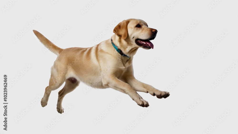 Playful Labrador Dog Running, On White Background Playful Labrador Dog Running, On White Background