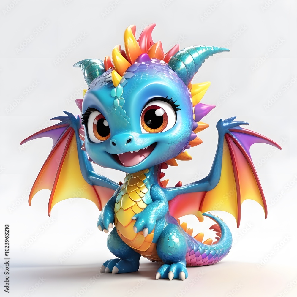 Brightly colored 3D chibi dragon with a playful and adorable expression, perfect for adding a touch of whimsy Brightly colored 3D chibi dragon with a playful and adorable expression, perfect for adding a touch of whimsy