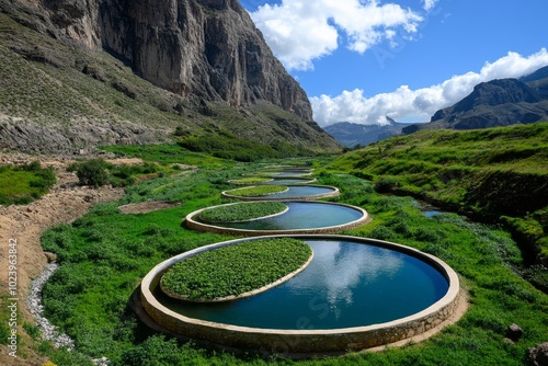 A community living in self-sufficient eco-homes, powered by geothermal energy and surrounded by organic gardens