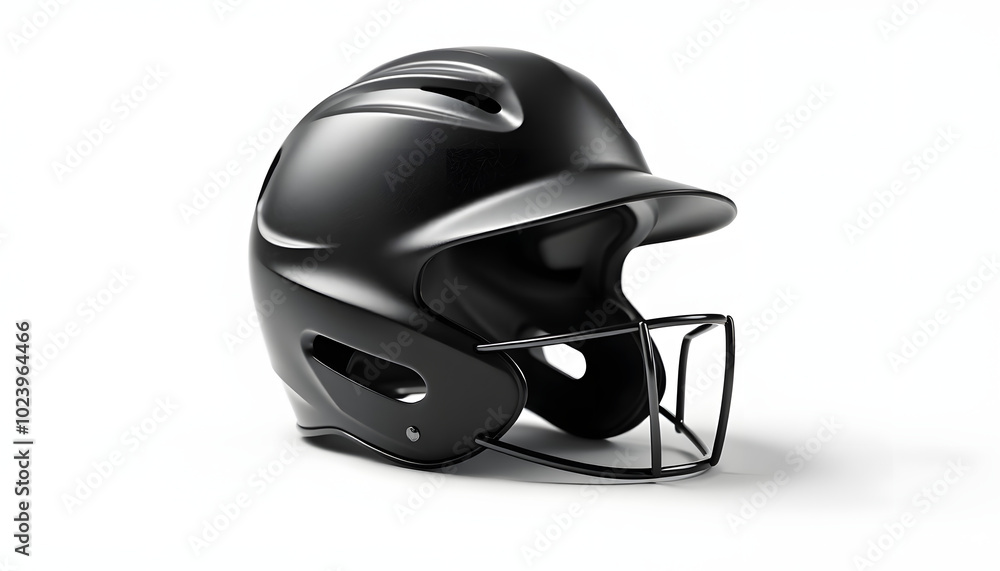 Fototapeta premium One black baseball helmet isolated on white isolated with white highlights, png