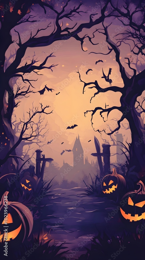 Fototapeta premium Halloween decoration background template illustration. banner, copy space, spooky background