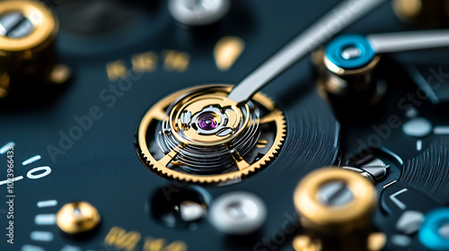 detailed shot of gold plated watch face showcasing intricate mechanics and precision engineering. craftsmanship highlights beauty of timekeeping technology
