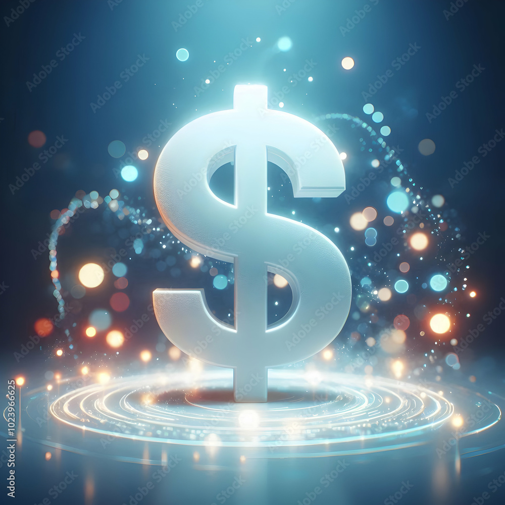 3D Soft Abstract Dollar Sign Icon with Cool Toned Bokeh Lights � Glowing Financial Symbol for Revenue and Gains on Isolated White Background 3D Soft Abstract Dollar Sign Icon with Cool Toned Bokeh Lights � Glowing Financial Symbol for Revenue and Gains on Isolated White Background