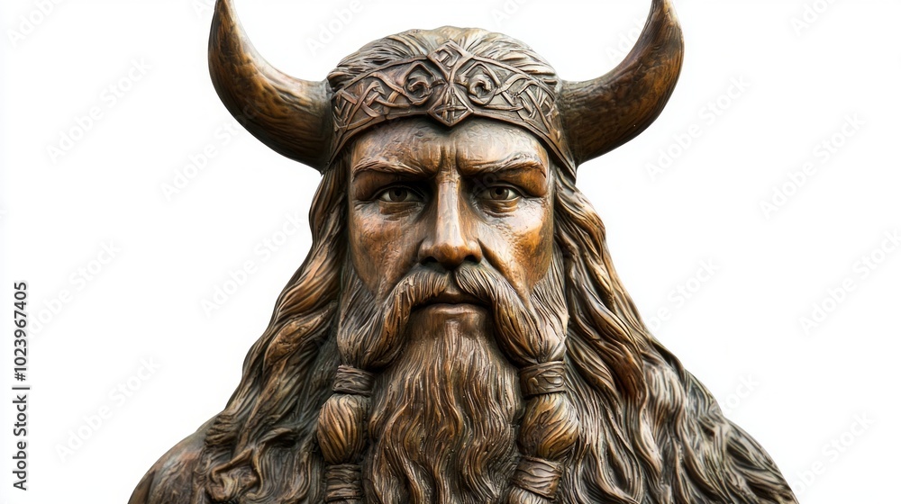 This artwork features Vili a Norse god characterized by intricate detailing in his fierce expression and attire. Set against a plain white background the emphasis is on his powerful presence. This artwork features Vili a Norse god characterized by intricate detailing in his fierce expression and attire. Set against a plain white background the emphasis is on his powerful presence.
