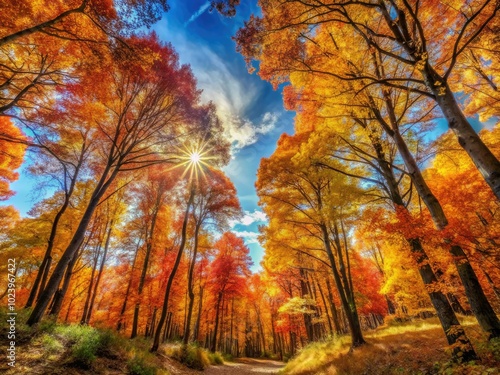 Autumn Forest Canopy: A Candid View of Colorful Tree Crowns