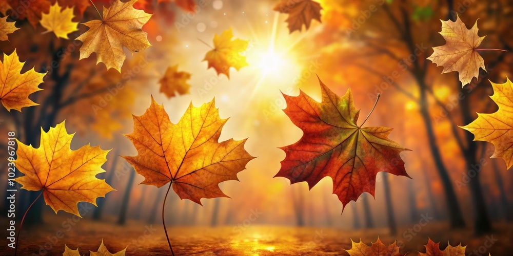 Autumn Silhouette Photography with Maple Leaves - Vibrant Fall Colors in 3D Volume Design Autumn Silhouette Photography with Maple Leaves - Vibrant Fall Colors in 3D Volume Design