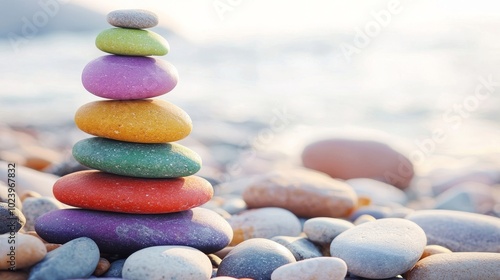 Nature's Harmony: A Balanced Pebble Stack on the Beach