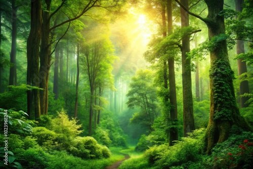 A vibrant green forest stands alone against a blank backdrop, perfect for nature-themed illustrations and designs, showcasing the beauty and tranquility of lush landscapes.