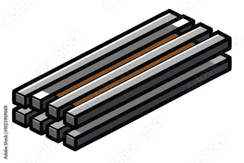 Isolated Reinforcement Steel Bars in Flat Vector Illustration on white background.