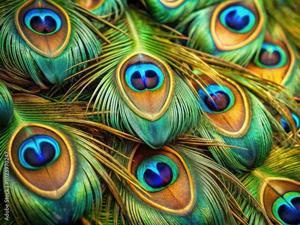 Fototapeta premium Abstract Bright Peacock Feather Background for Vibrant Textured Art