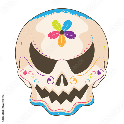 Sugar skull with floral designs, Vector