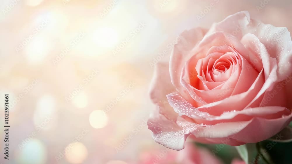 A soft pink rose displays its delicate petals, illuminated by gentle light, creating a serene atmosphere filled with beauty A soft pink rose displays its delicate petals, illuminated by gentle light, creating a serene atmosphere filled with beauty