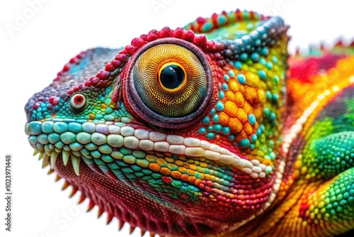 Breathtaking surreal chameleon lizard on a transparent background, perfect for enhancing creative projects with vibrant colors and imaginative designs. Ideal for artists and designers alike.