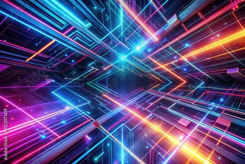 Abstract Neon Lines Technology Background for 3D Animation in 4K - Seamless Loop Visuals