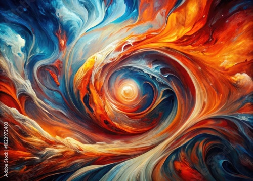 Abstract Vivid Swirling Patterns in Red, Orange, Blue, and White - Low Light Photography