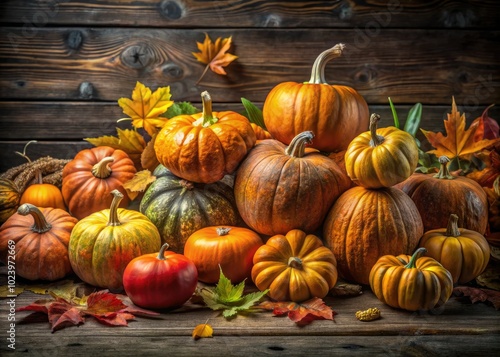 Abundant Hokkaido pumpkins displayed on a rustic wooden backdrop create the perfect autumn ambiance, inspiring creative decor ideas for a warm seasonal celebration.