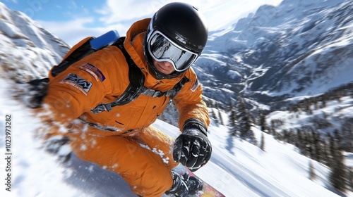 Wallpaper Mural A skier in an orange suit carving through fresh snow on a mountain slope. Torontodigital.ca