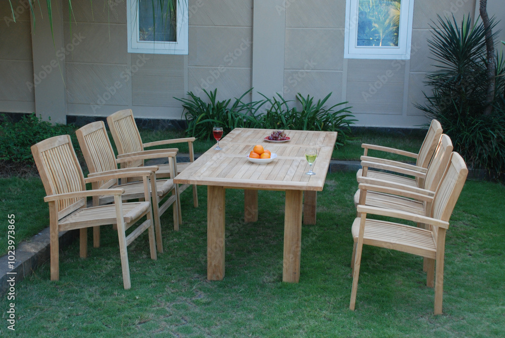 Fototapeta premium Set of Teak garden furniture outdoor, Teak garden furniture