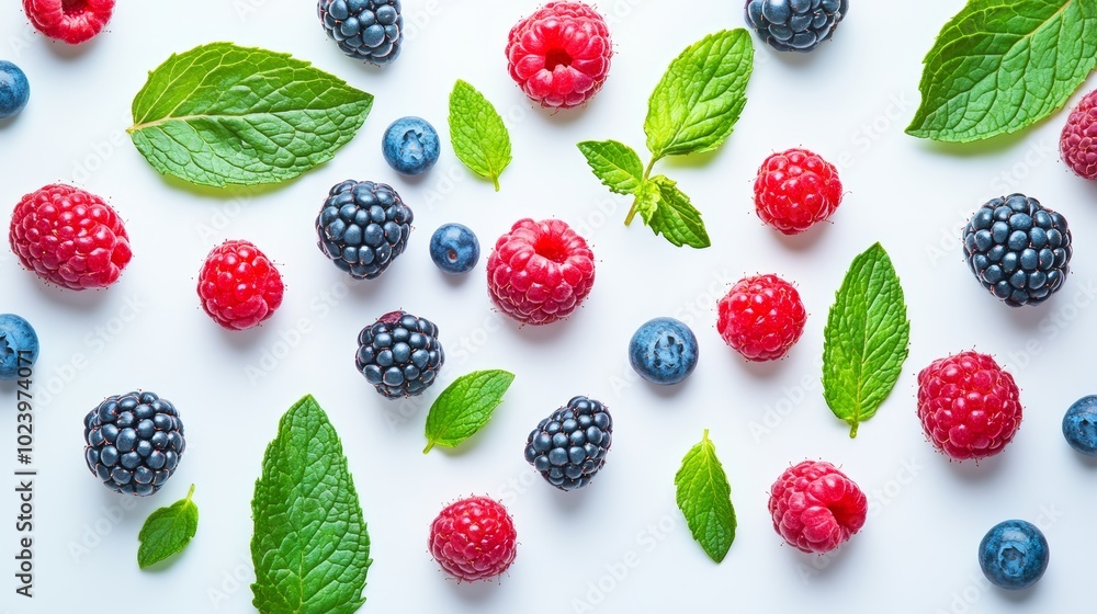 Fresh Berries and Mint on a Light Background Fresh Berries and Mint on a Light Background