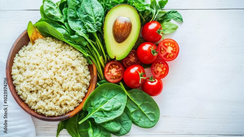 Healthy Quinoa Meal with Fresh Vegetables and Avocado Healthy Quinoa Meal with Fresh Vegetables and Avocado