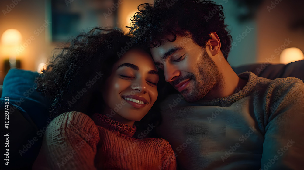 A couple enjoying a cozy moment together on a couch. A couple enjoying a cozy moment together on a couch.