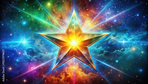 Wallpaper Mural A celestial five-point star set against a cosmic backdrop, surrounded by sparkling stars, inviting you to share your spiritual message below. Let your words shine bright. Torontodigital.ca