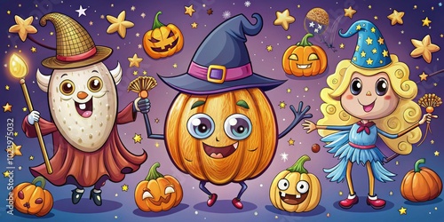 Cartoon Halloween Nut Characters - Funny Almond Magician & Peanut Sorcerer for Spooky Holiday Stickers