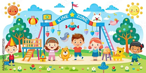 Cartoon Style Kids Zone Play Banner for Kindergarten Fun - Colorful and Engaging Design