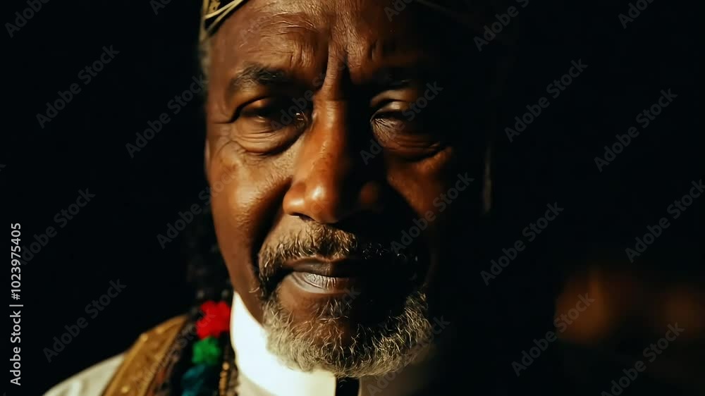Close-up of an elderly man in traditional attire, representing wisdom, heritage, and cultural richness in a thoughtful expression. Close-up of an elderly man in traditional attire, representing wisdom, heritage, and cultural richness in a thoughtful expression.