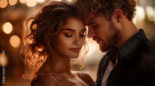 Romantic couple embracing i...