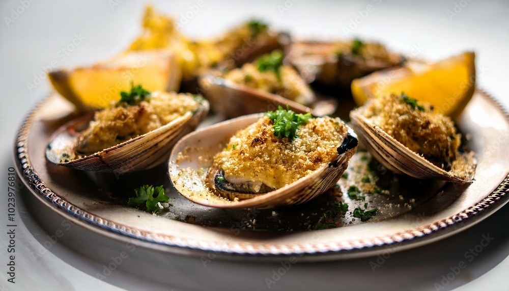 Baked clams on a plate Baked clams on a plate